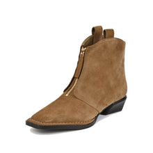 Suede Booties Low Heel Front Zip Mocha - Mocha - Thumbnail 1 | L68 Char
