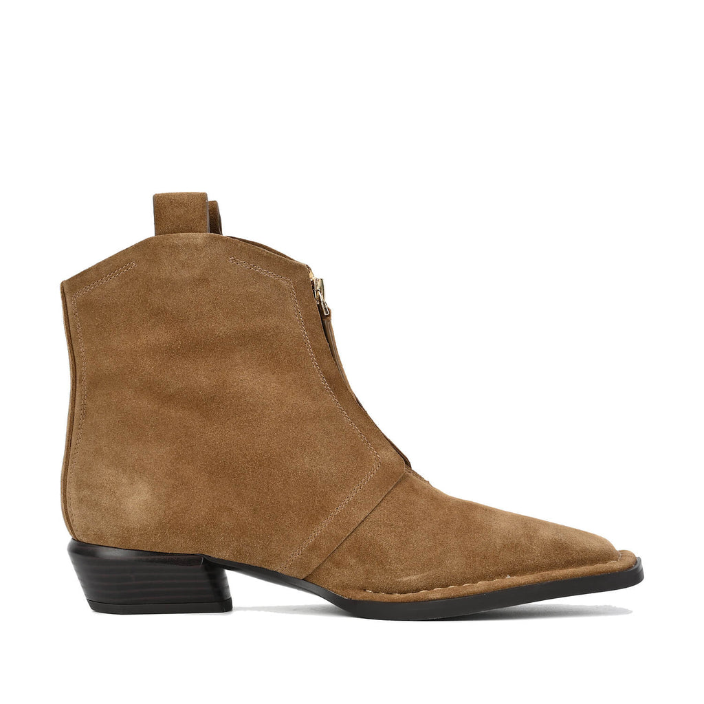 Suede Booties Low Heel Front Zip Mocha - Mocha - View 3 | L68 Char