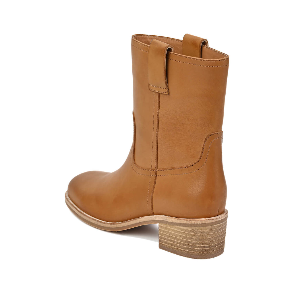 Mid Calf Leather Boots Camel Pull On - Camel - View 5 | M64 Colbie