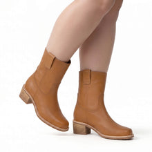 Mid Calf Leather Boots Camel Pull On - Camel - Thumbnail 7 | M64 Colbie
