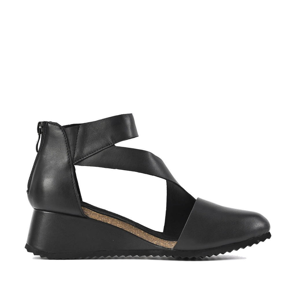 Cut Out Booties Crossover Straps Low Wedge - Black - View 3 | M81 Ravi Flex
