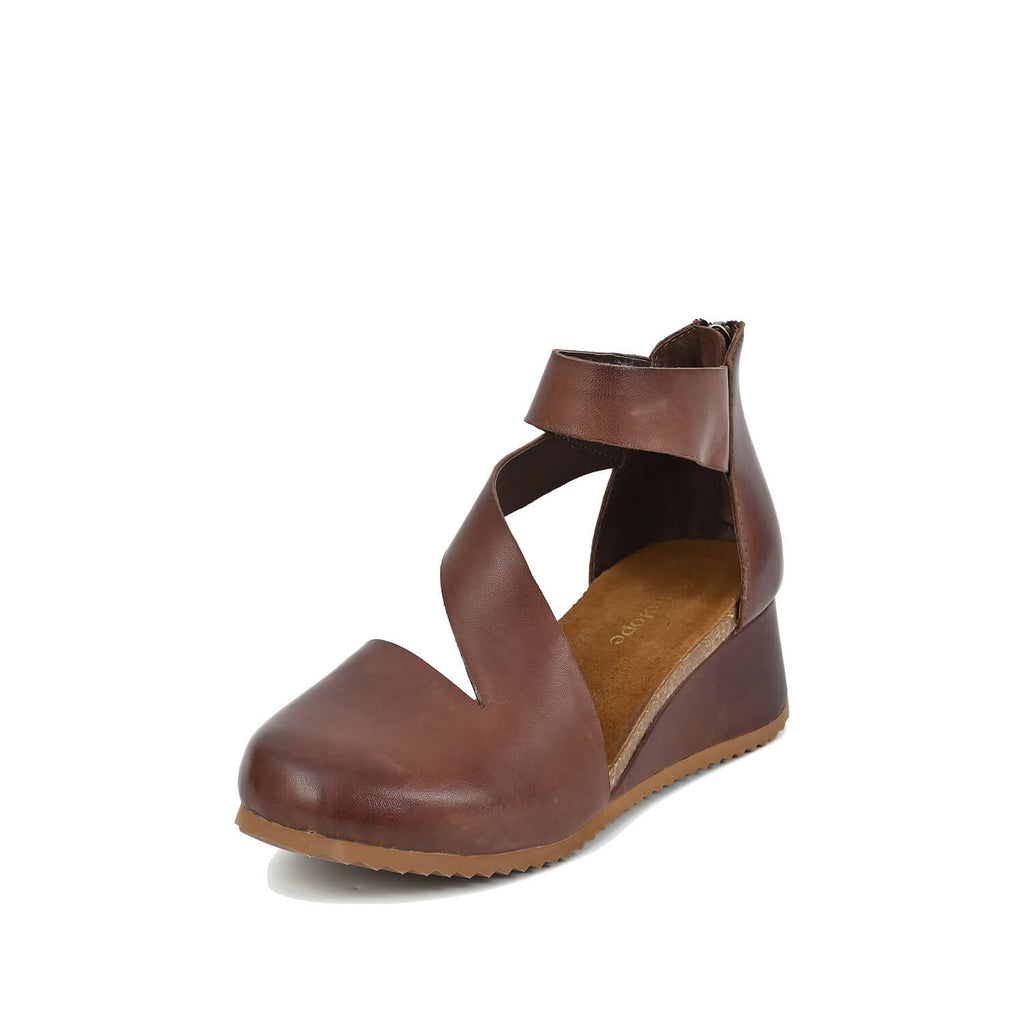 Cut Out Booties Crossover Straps Low Wedge - Coffee - View 8 | M81 Ravi Flex