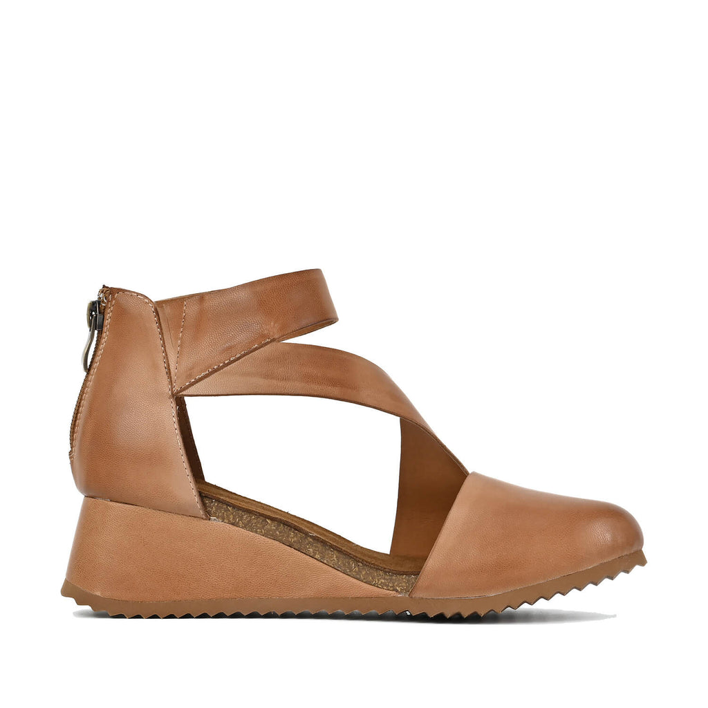 Cut Out Booties Crossover Straps Low Wedge - Taupe - View 24 | M81 Ravi Flex