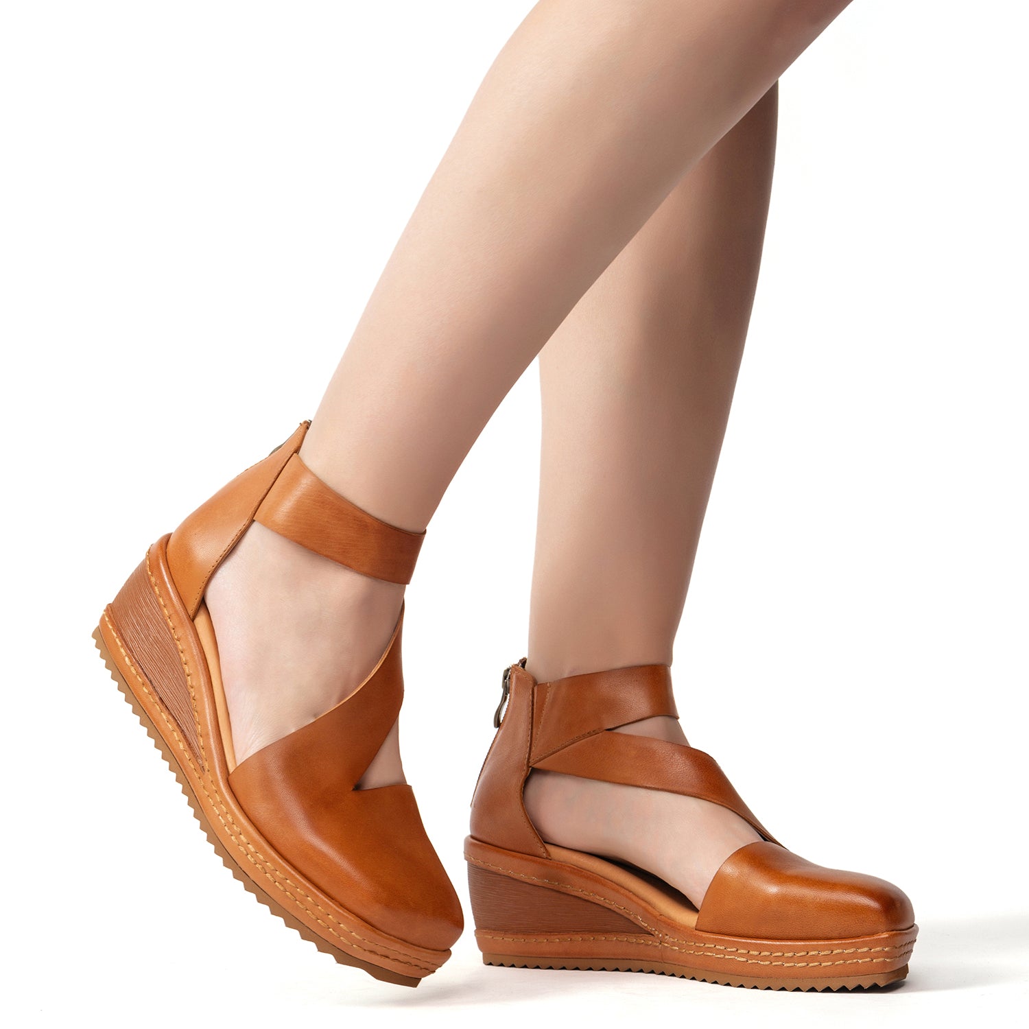 アンコ Cross Strap Wedge Sandals | Antelope Shoes