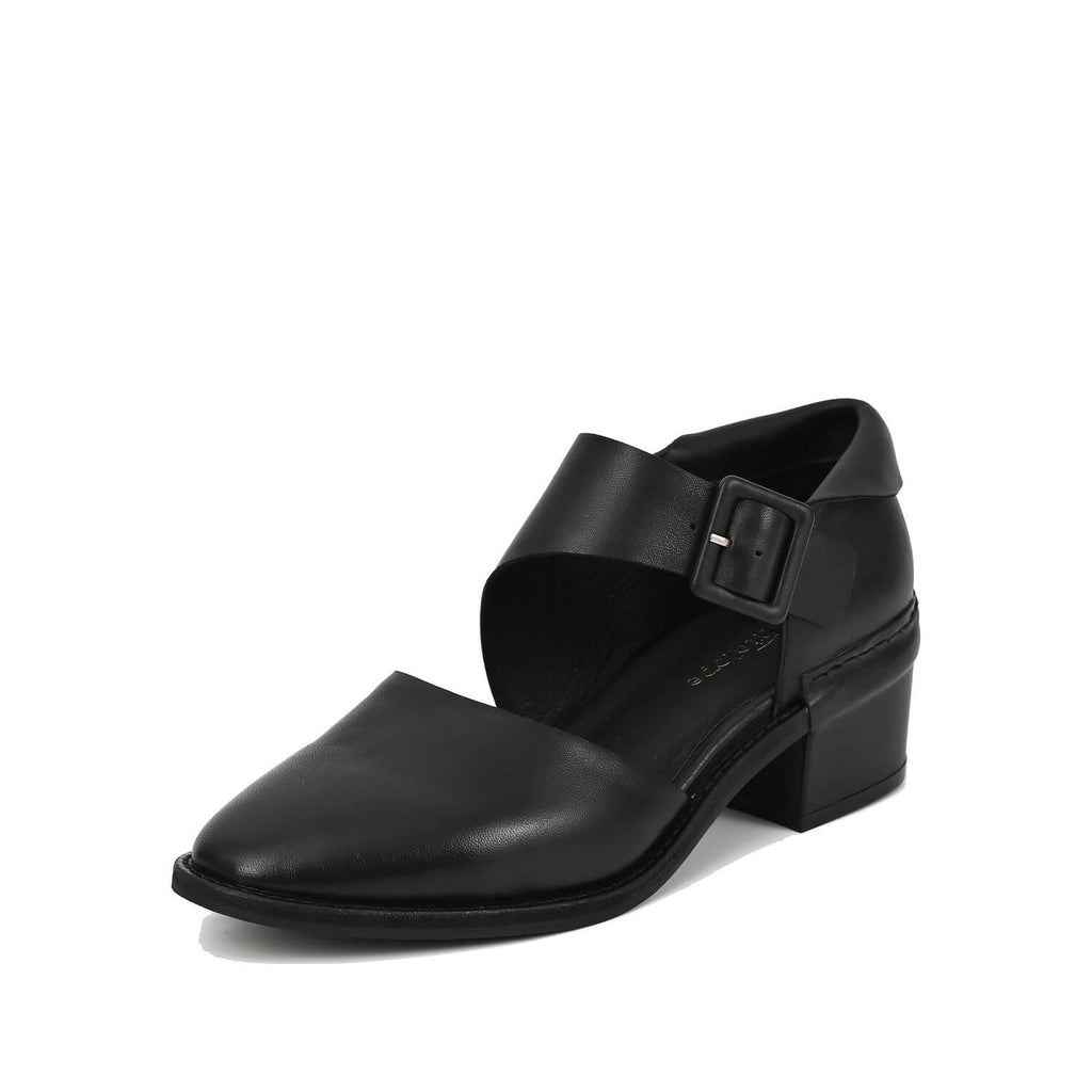 Cut Out Mary Jane Shoes Black Leather Buckle - Black - View 2 | O44 Sarah