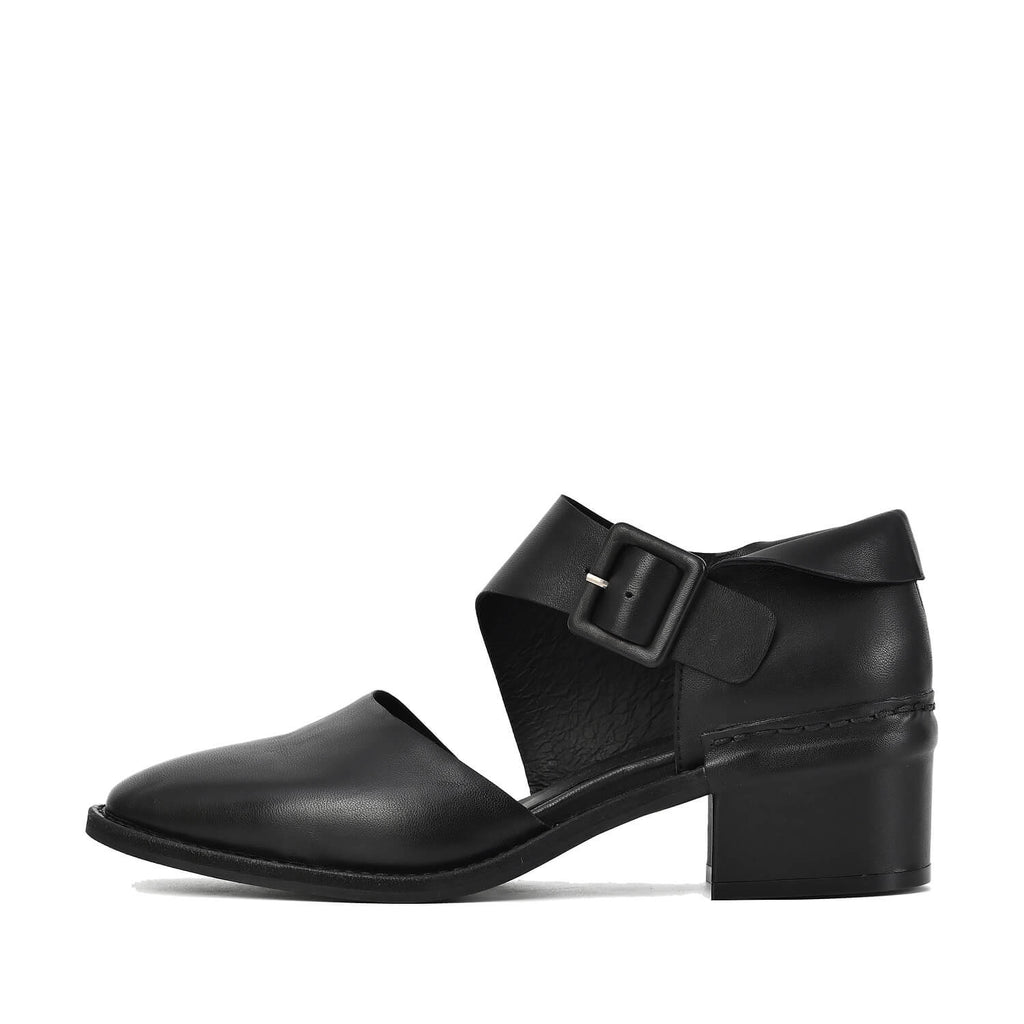 Cut Out Mary Jane Shoes Black Leather Buckle - Black - View 2 | O44 Sarah
