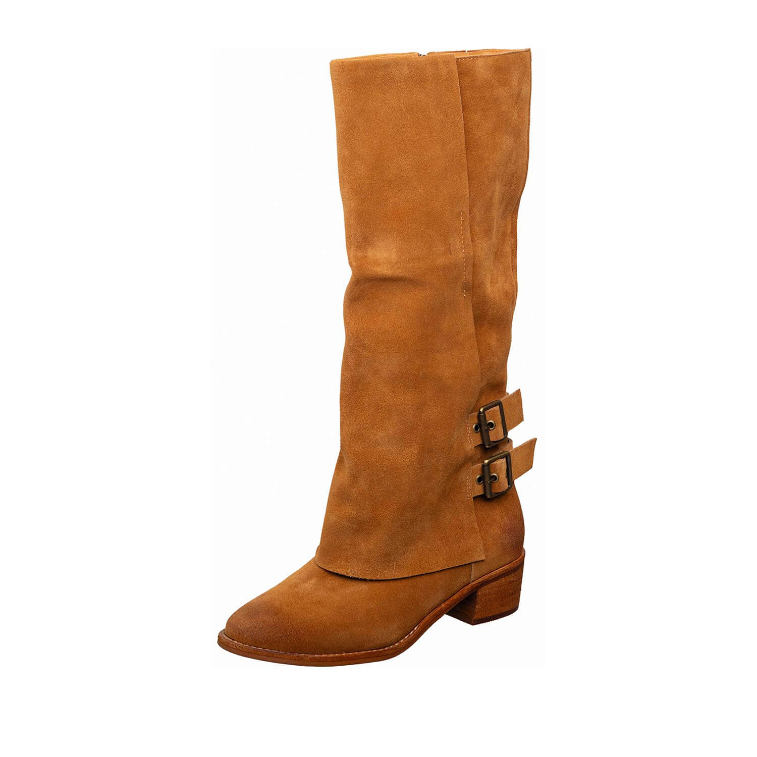 Antelope O46 Tessa knee high boot in cognac suede with two buckles thumbnail