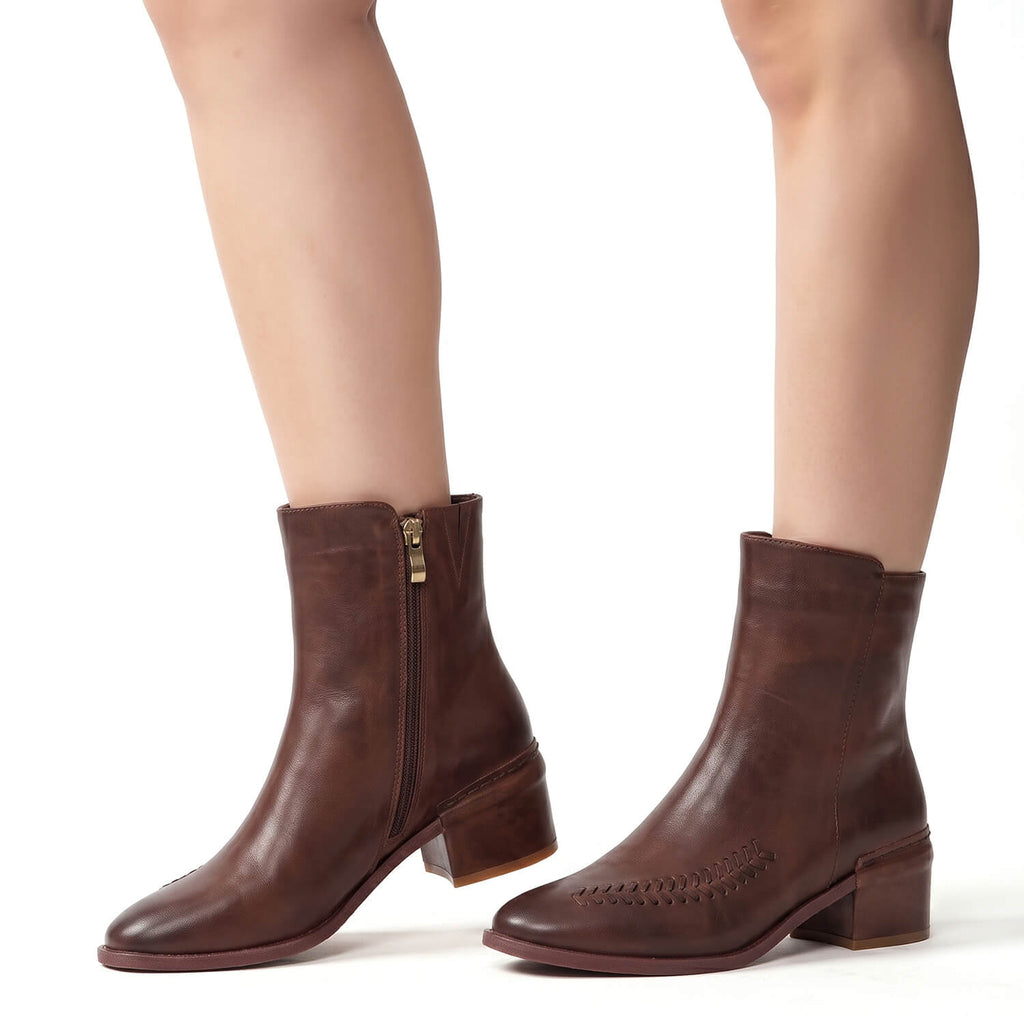 Brown Leather Ankle Booties in Deep Coffee - Coffee - View 7 | O51 Selene
