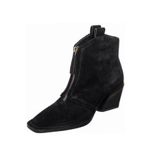Suede Ankle Boots Front Zip Square Toe - Black - Thumbnail 1 | O60 Jordan
