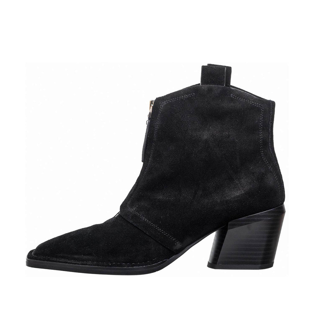 Suede Ankle Boots Front Zip Square Toe - Black - View 2 | O60 Jordan