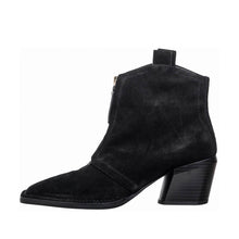 Suede Ankle Boots Front Zip Square Toe - Black - Thumbnail 2 | O60 Jordan
