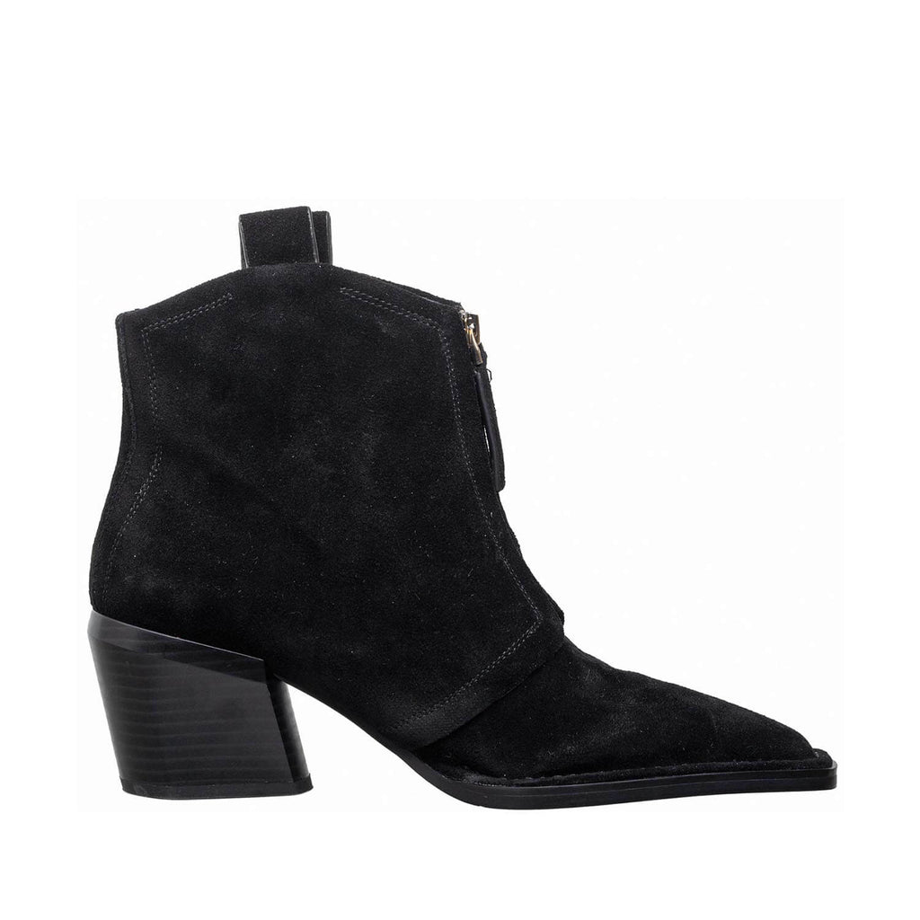 Suede Ankle Boots Front Zip Square Toe - Black - View 3 | O60 Jordan