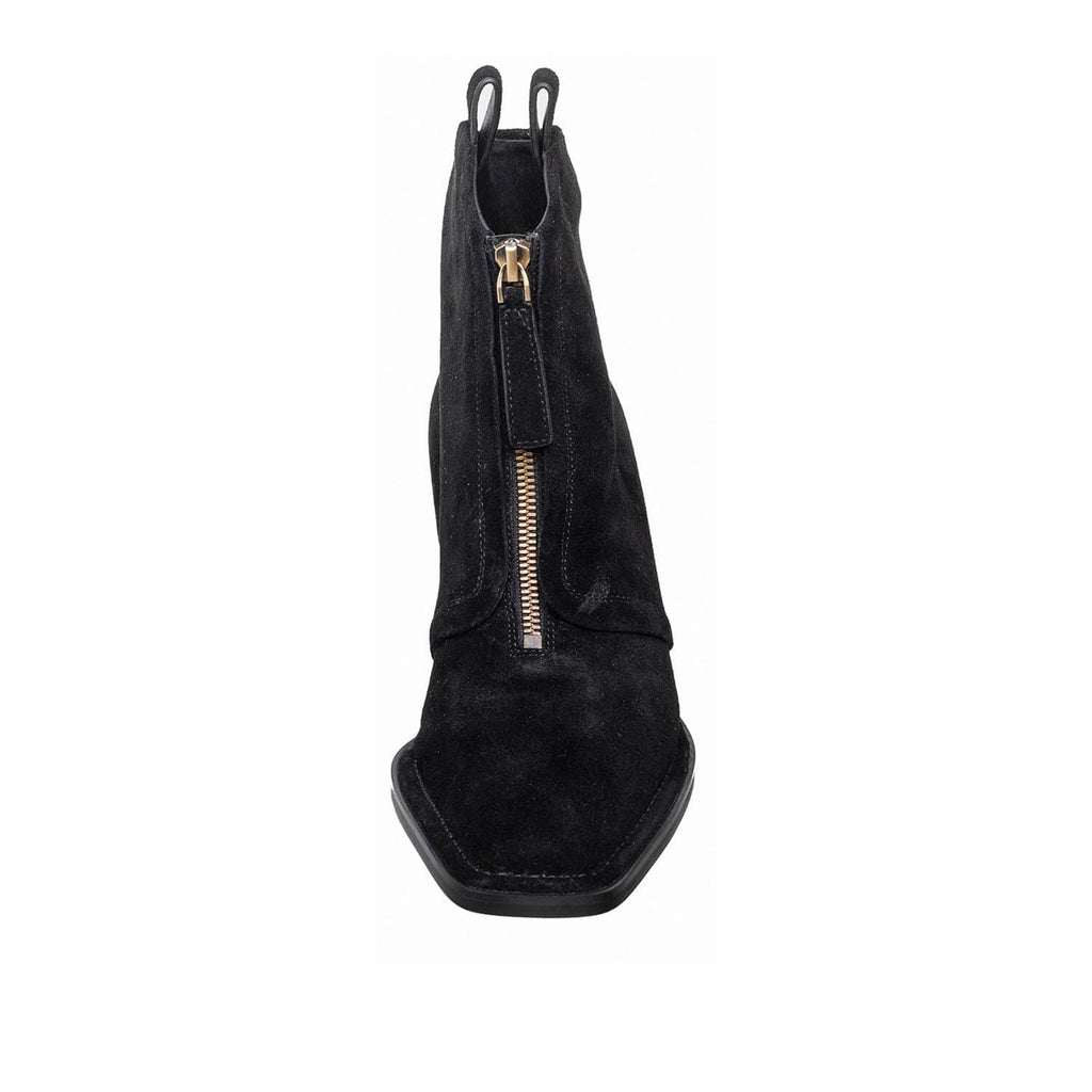 Suede Ankle Boots Front Zip Square Toe - Black - View 4 | O60 Jordan