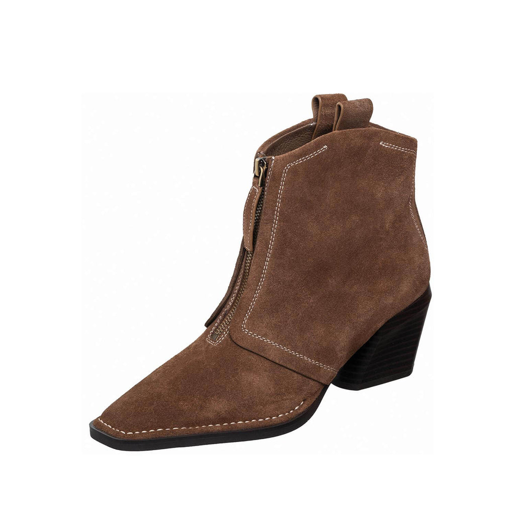 Suede Ankle Boots Front Zip Square Toe - Mocha - View 7 | O60 Jordan