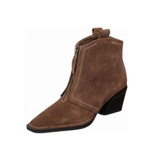 Suede Ankle Boots Front Zip Square Toe - Mocha - Thumbnail 7 | O60 Jordan
