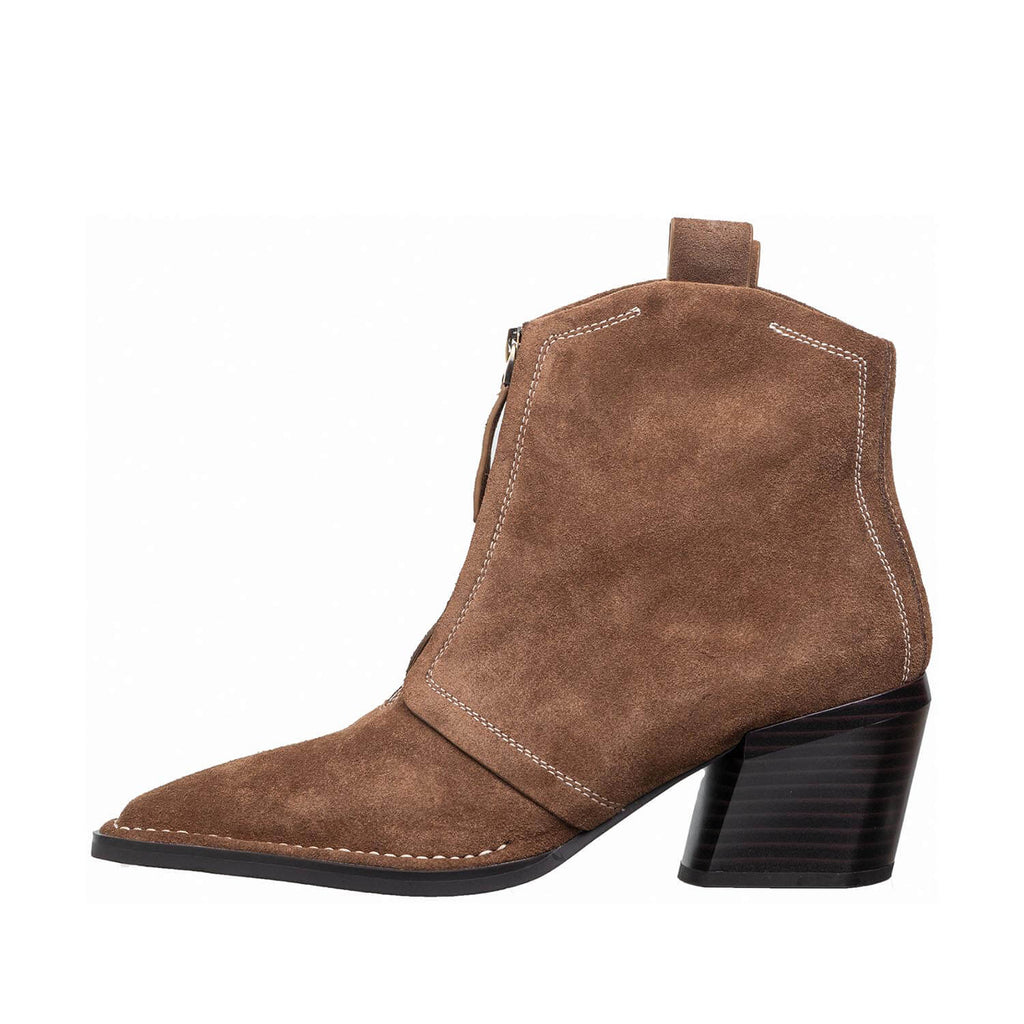 Suede Ankle Boots Front Zip Square Toe - Mocha - View 8 | O60 Jordan