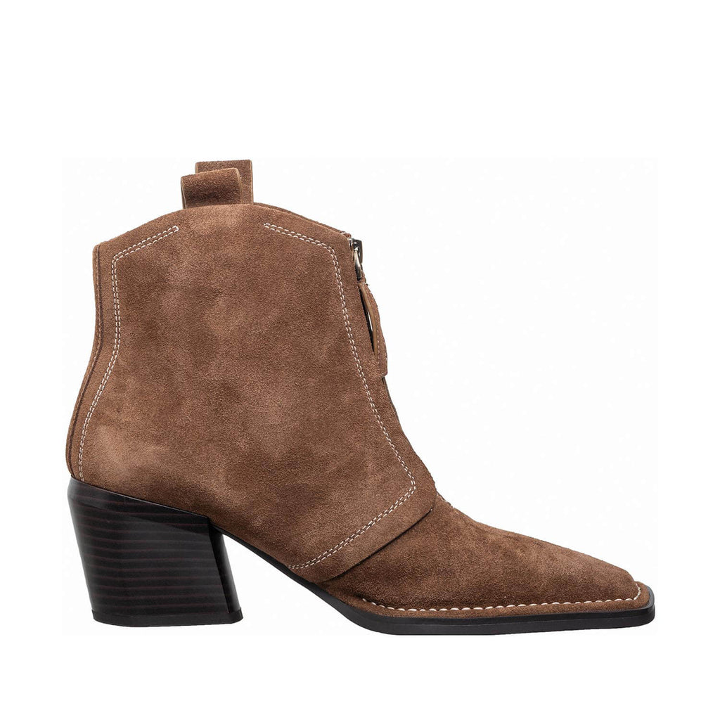 Suede Ankle Boots Front Zip Square Toe - Mocha - View 9 | O60 Jordan