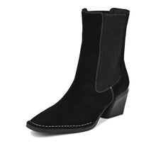 Suede Chelsea Boots Elastic Panel Pointed Toe - Black - Thumbnail 1 | O65 Jane
