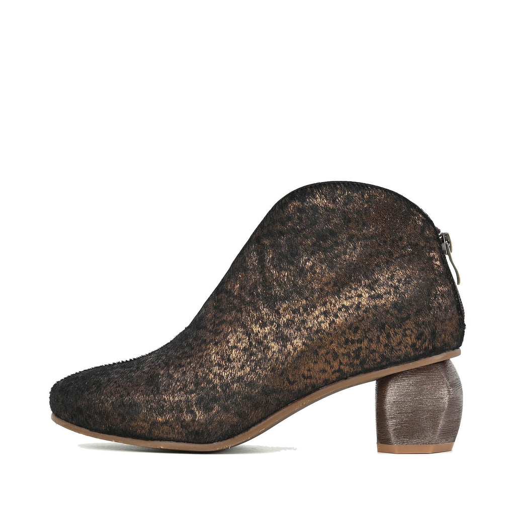 Metallic Ankle Booties Layered Artisan Finish - Black Coffee - View 2 | P23 Gretchen