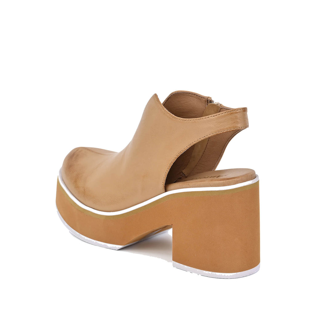 Leather Clogs Platform Sole Slingback Strap - Taupe - View 5 | P42 Indie