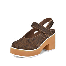 Leather Clogs with Strap Platform Adjustable Closure - Black Coffee - Thumbnail 2 | P43 Ingrid
