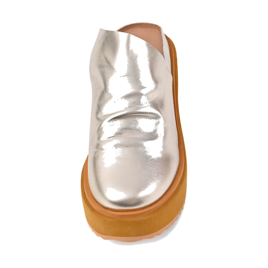 Chunky Platform Mules Metallic Bronze Leather - Light Gold - View 13 | Q81 Piper