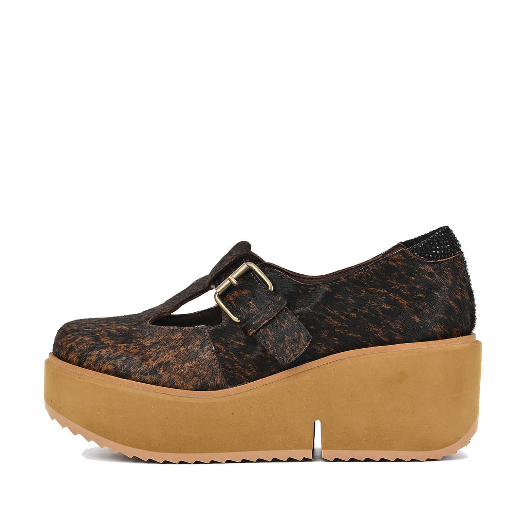Platform Mary Jane Clogs Buckle Strap Leather - Black Coffee - View 2 | Q82 Preston