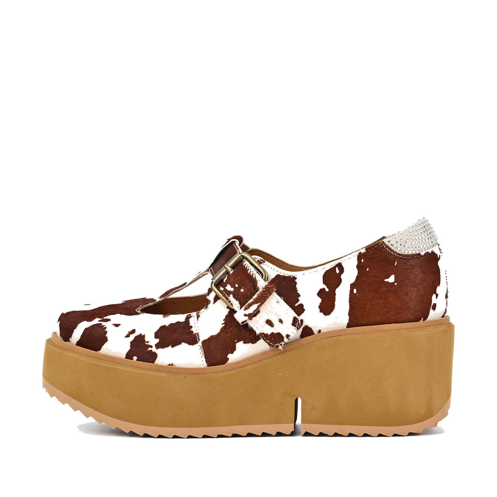 Platform Mary Jane Clogs Buckle Strap Leather - Brown - View 9 | Q82 Preston