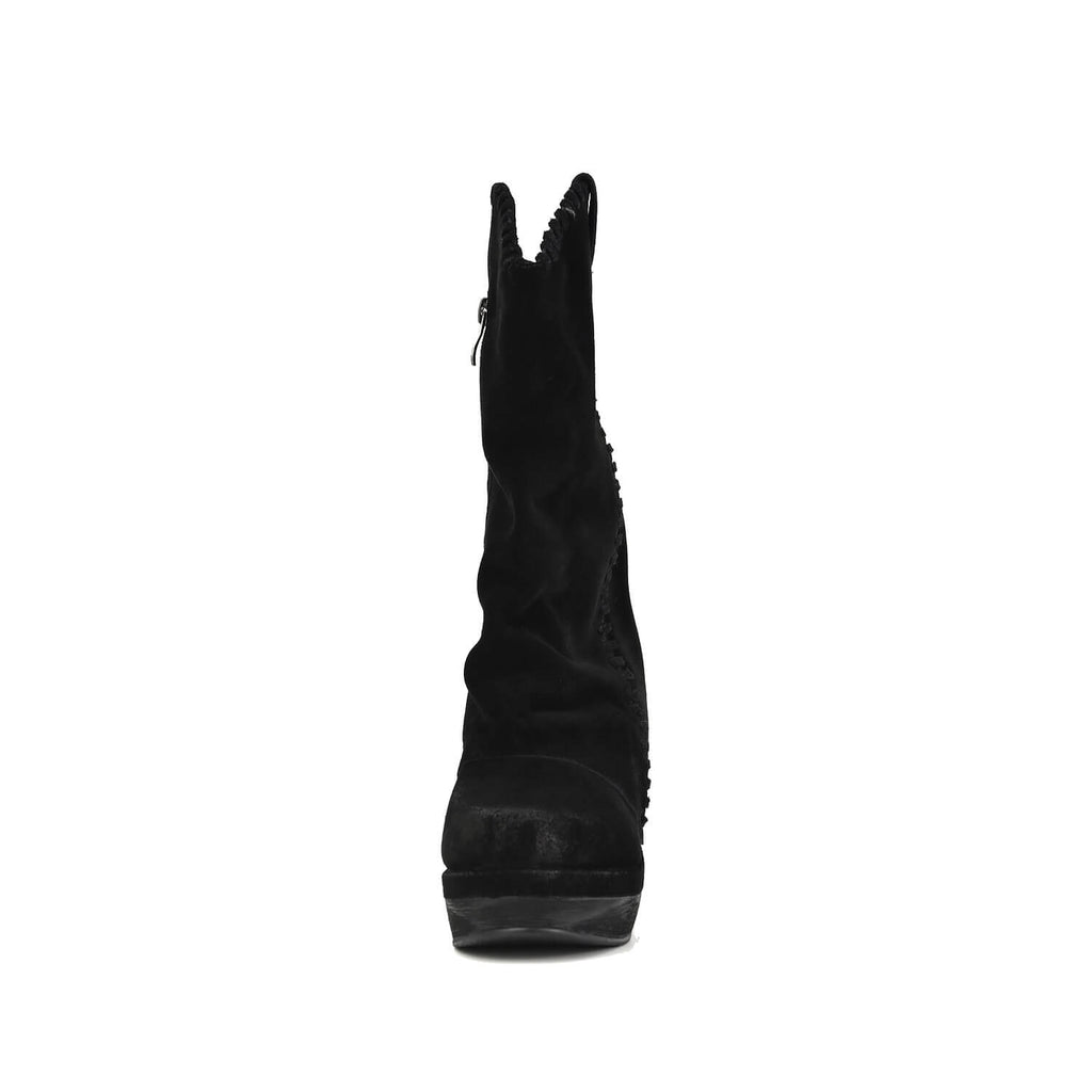 Fold Over Boots Mid Calf Suede Platform - Black - View 5 | R39 Talia