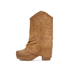 Fold Over Boots Mid Calf Suede Platform - Taupe - Thumbnail 9 | R39 Talia
