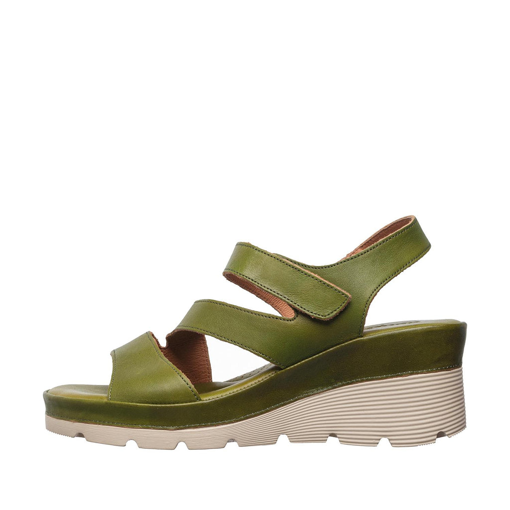 Womens Green Leather Wedge Sandals Ankle Strap Comfort Style - Olive - View 2 | S72 Jaycee