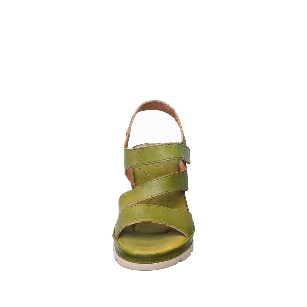 Womens Green Leather Wedge Sandals Ankle Strap Comfort Style - Olive - View 4 | S72 Jaycee