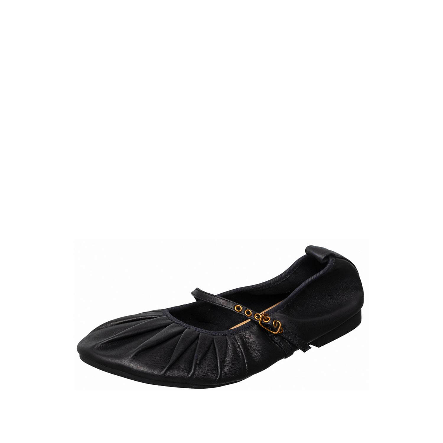 Antelope T30 Mila black leather Mary Jane flat with ruched detail