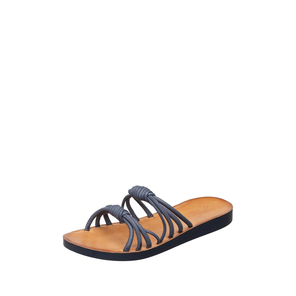 Womens Strappy Slide Sandals Leather Flat Comfort Style - Navy - View 7 | T40 Faith