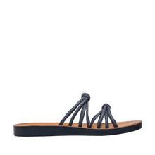 Womens Strappy Slide Sandals Leather Flat Comfort Style - Navy - Thumbnail 3 | T40 Faith
