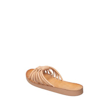 Womens Strappy Slide Sandals Leather Flat Comfort Style - Tan - Thumbnail 10 | T40 Faith
