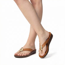 Womens Leather Thong Sandals Gold Accent Comfort Style - Make up - Thumbnail 1 | T50 Addison
