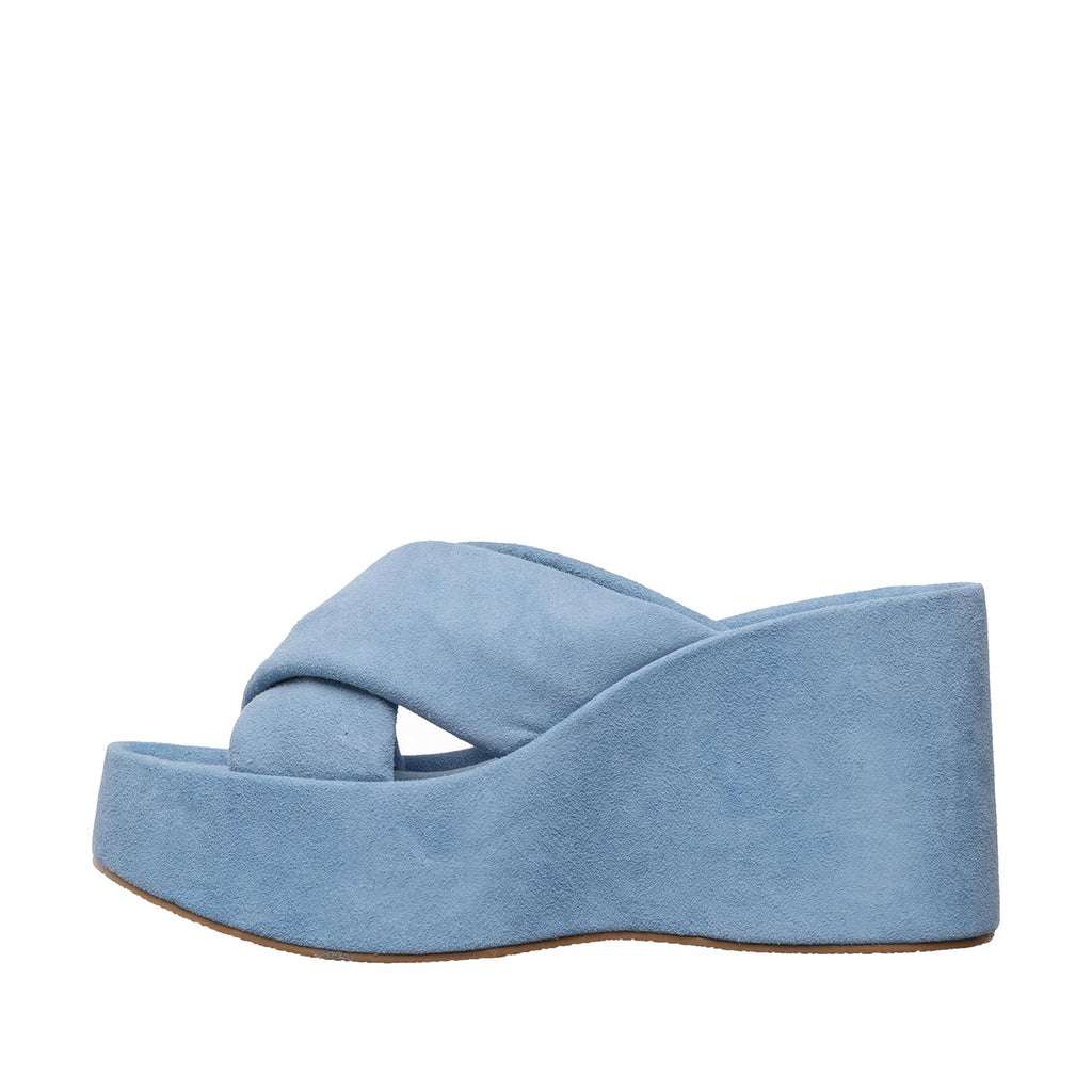 Womens Suede Crossover Wedge Slides Platform Comfort Style - Light Blue - View 2 | U01 Emma