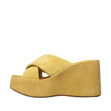 Womens Suede Crossover Wedge Slides Platform Comfort Style - Mustard - Thumbnail 12 | U01 Emma
