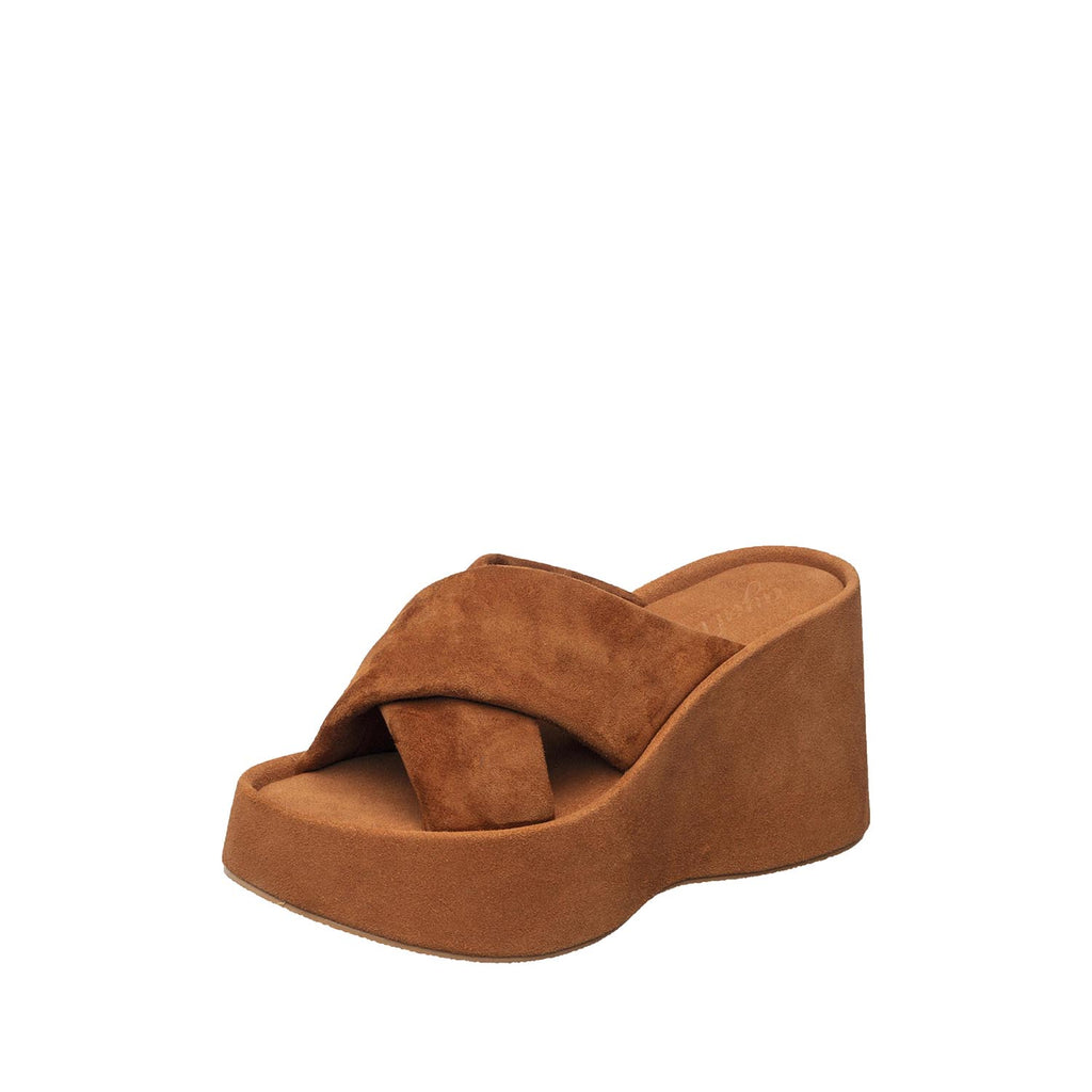 Womens Suede Crossover Wedge Slides Platform Comfort Style - Taupe - View 6 | U01 Emma