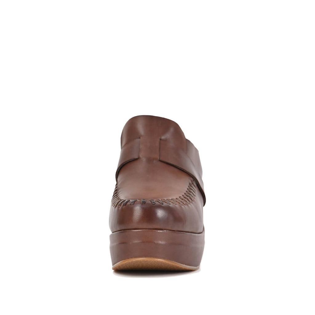 Leather Clog Mules Stitched Loafer Upper Platform - Coffee - View 4 | U07 Jada