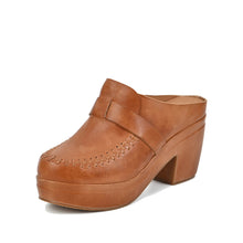 Leather Clog Mules Stitched Loafer Upper Platform - Tan - Thumbnail 8 | U07 Jada
