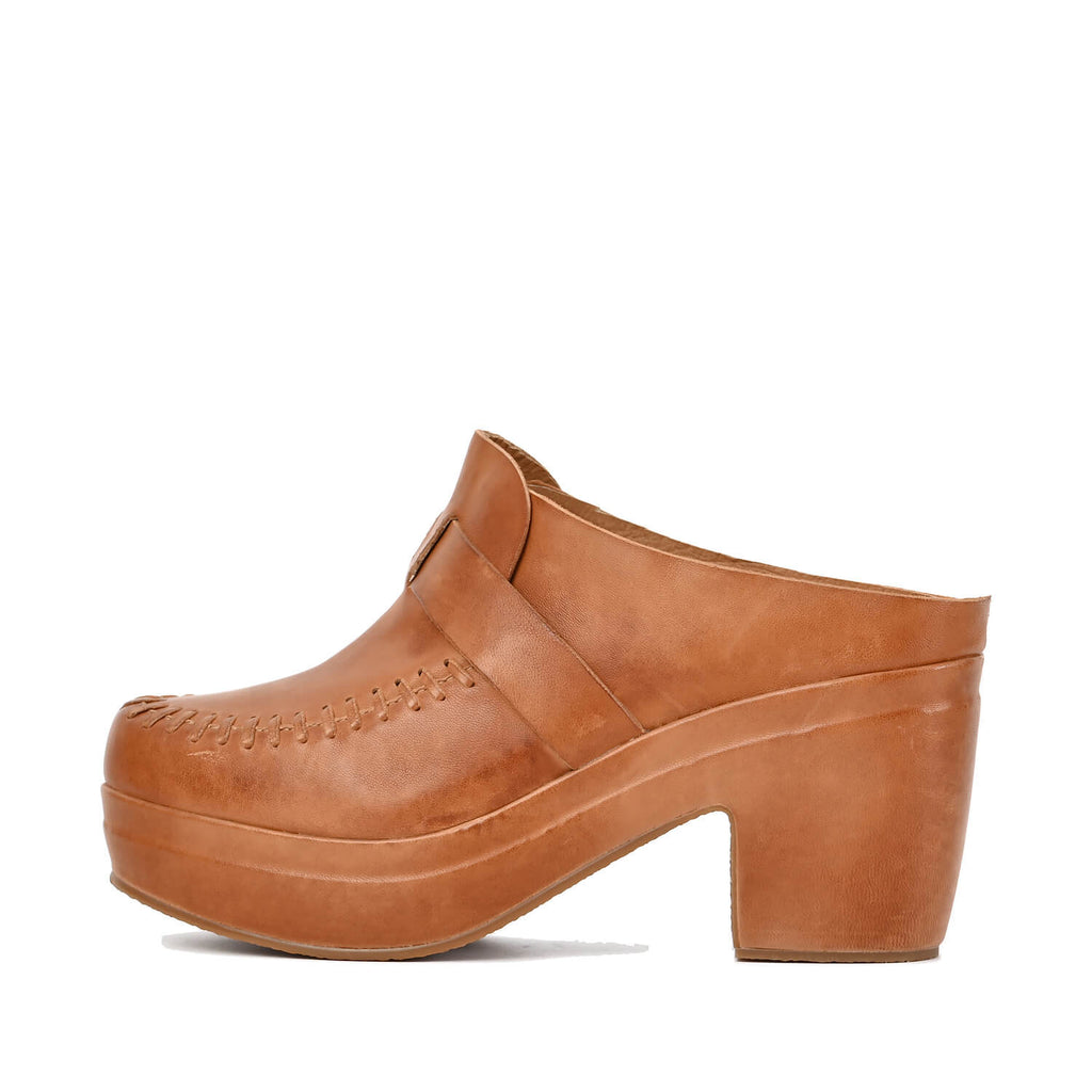 Leather Clog Mules Stitched Loafer Upper Platform - Tan - View 9 | U07 Jada