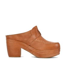Leather Clog Mules Stitched Loafer Upper Platform - Tan - Thumbnail 10 | U07 Jada
