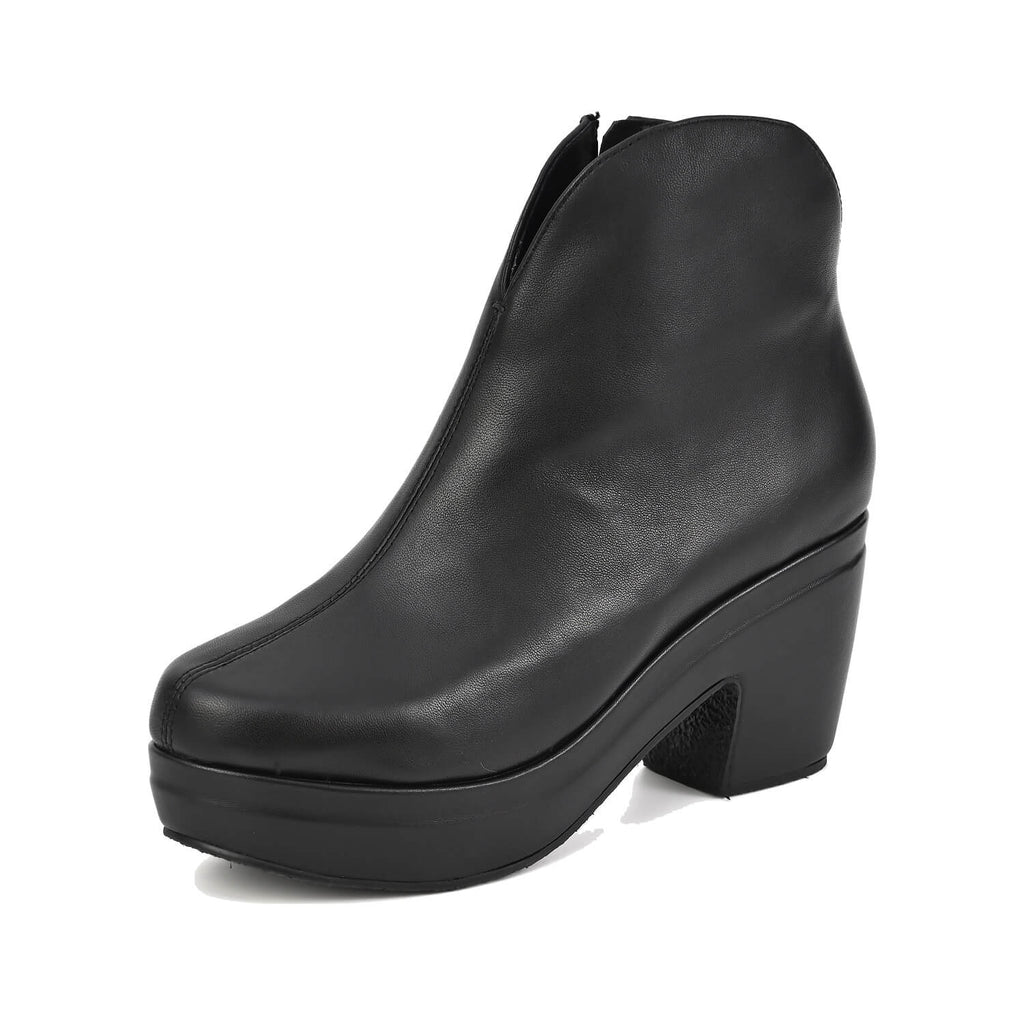Black Platform Booties Hand-Brushed Leather - Black - View 8 | U08 Josie