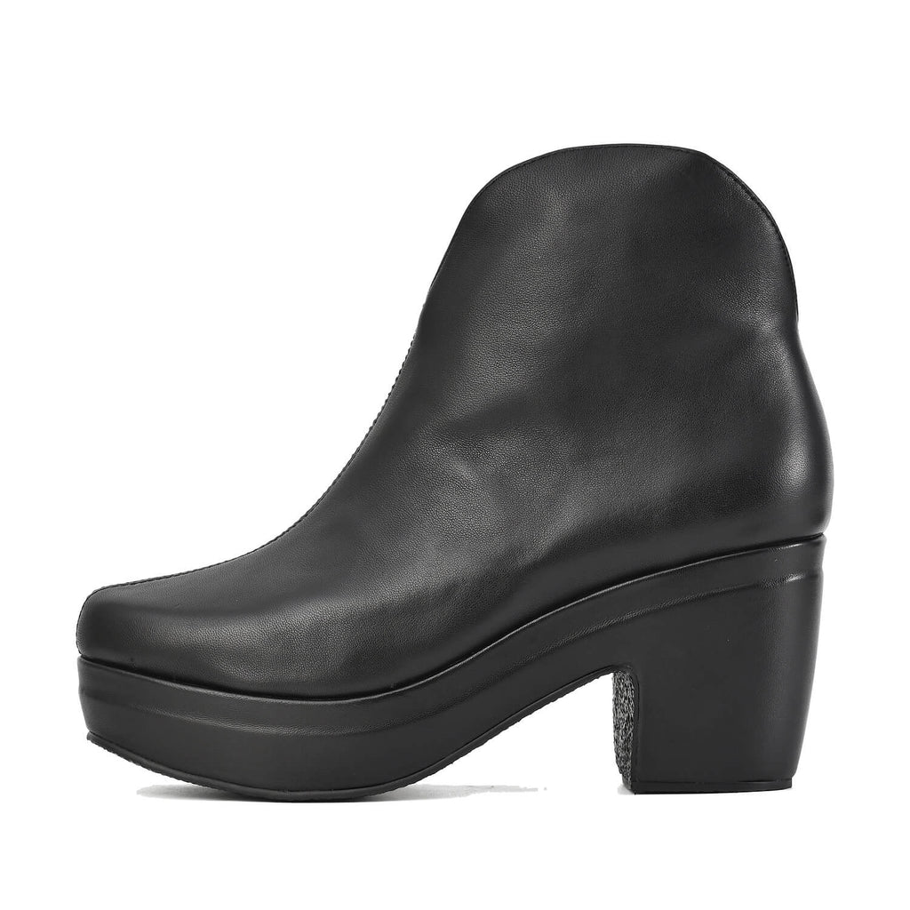 Black Platform Booties Hand-Brushed Leather - Black - View 2 | U08 Josie