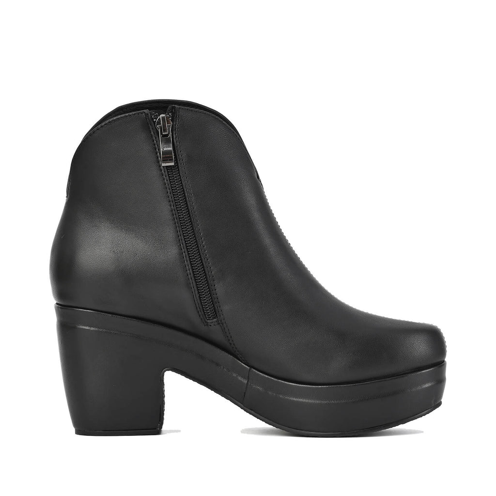 Black Platform Booties Hand-Brushed Leather - Black - View 3 | U08 Josie