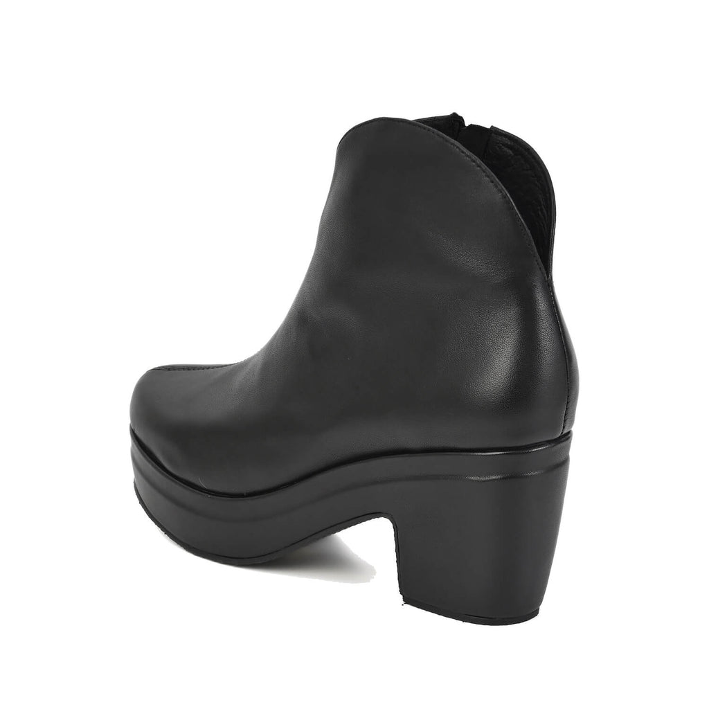 Black Platform Booties Hand-Brushed Leather - Black - View 5 | U08 Josie