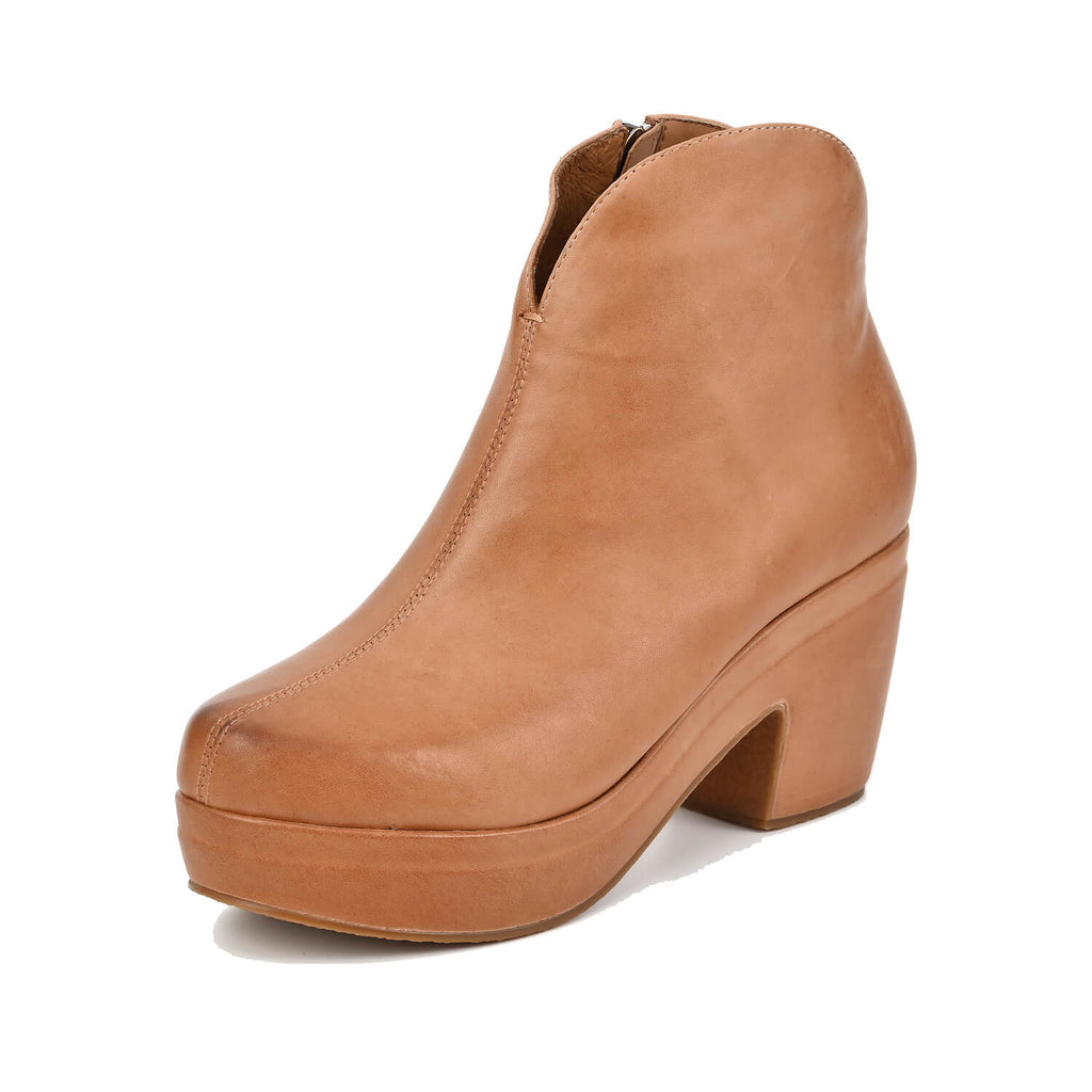 Black Platform Booties Hand-Brushed Leather - Tan - View 15 | U08 Josie
