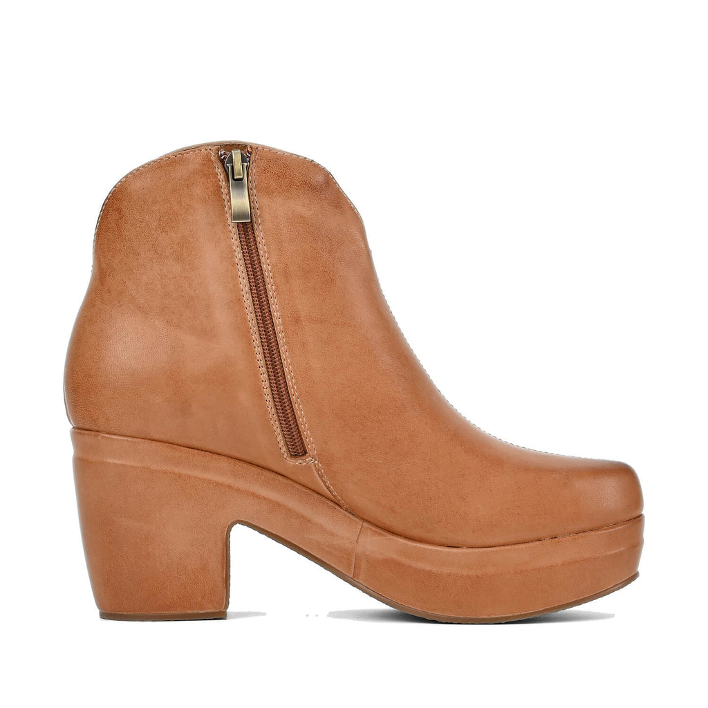 Black Platform Booties Hand-Brushed Leather - Tan - View 17 | U08 Josie